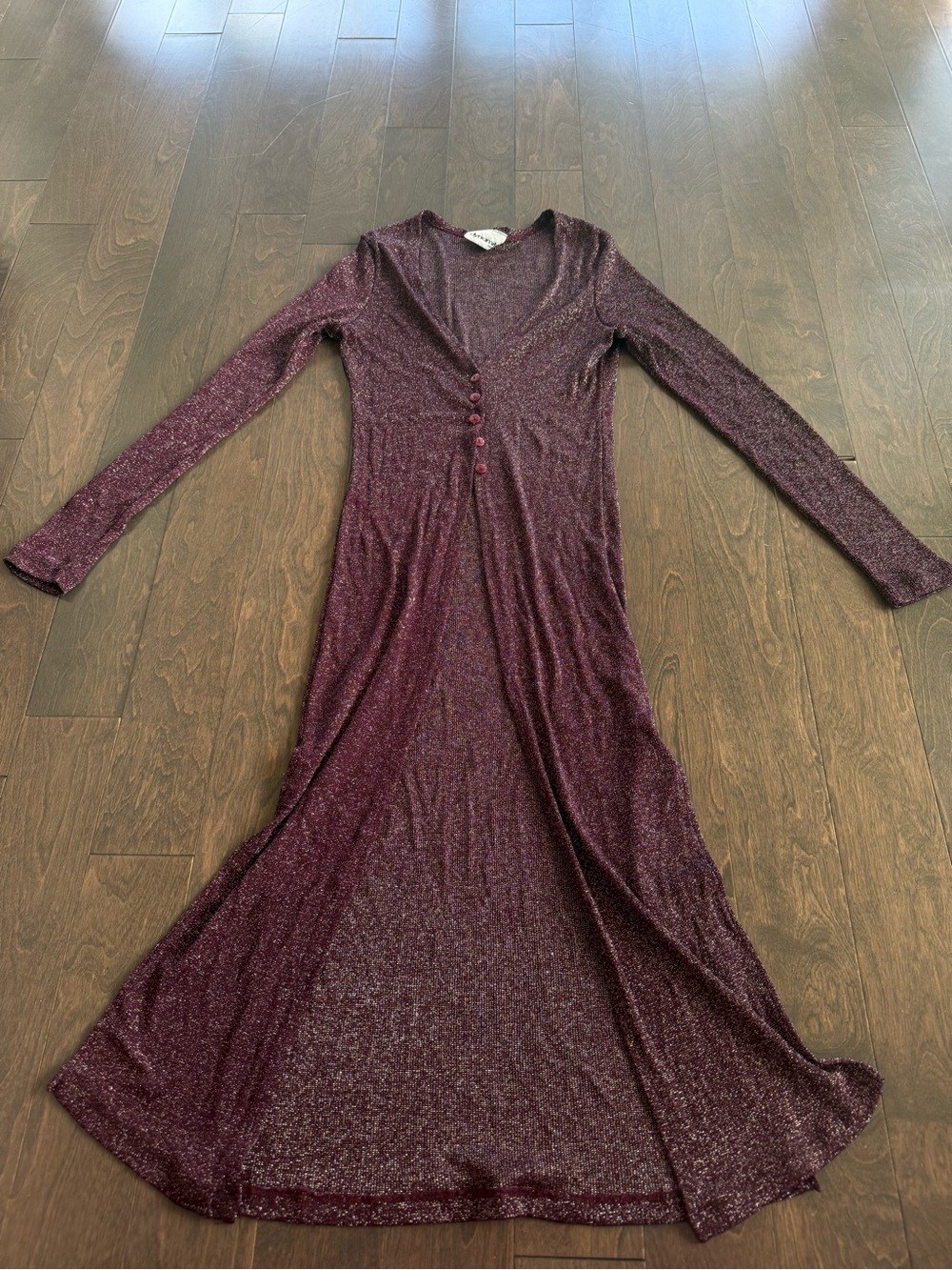 Dynamite Burgundy Sparkle Long Sleeve V-Neck Maxi Dress